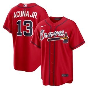 Nike Men's Atlanta Braves Ronald Acuña Jr. #13 Red Alternate Baseball Jersey